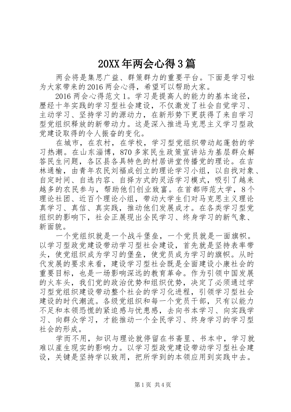 20XX年两会心得3篇_第1页