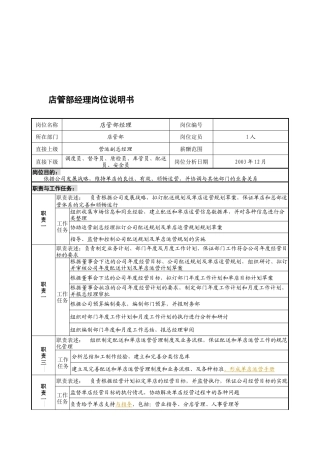 某餐饮企业店管部经理岗位说明书(doc)