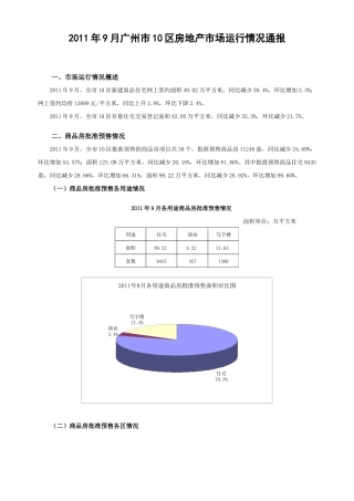 XXXX年9月广州市10区房地产市场运行情况通报