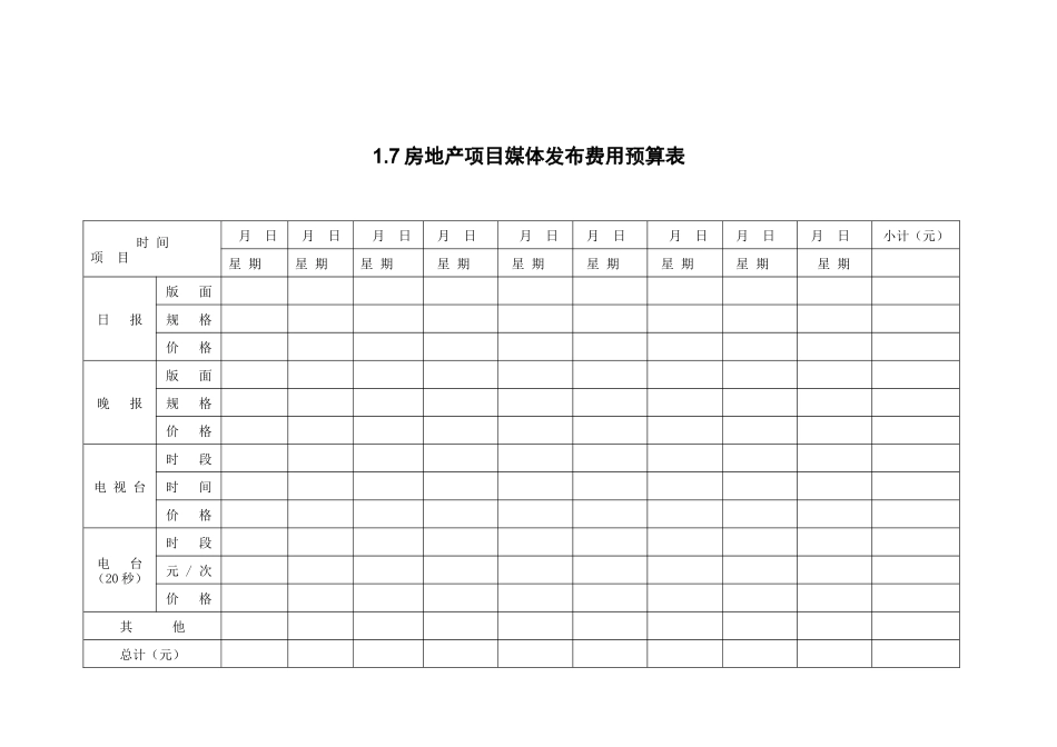 1.7房地产项目媒体发布费用预算表_第1页