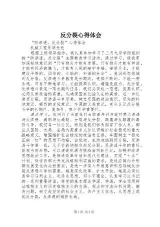 反分裂心得体会