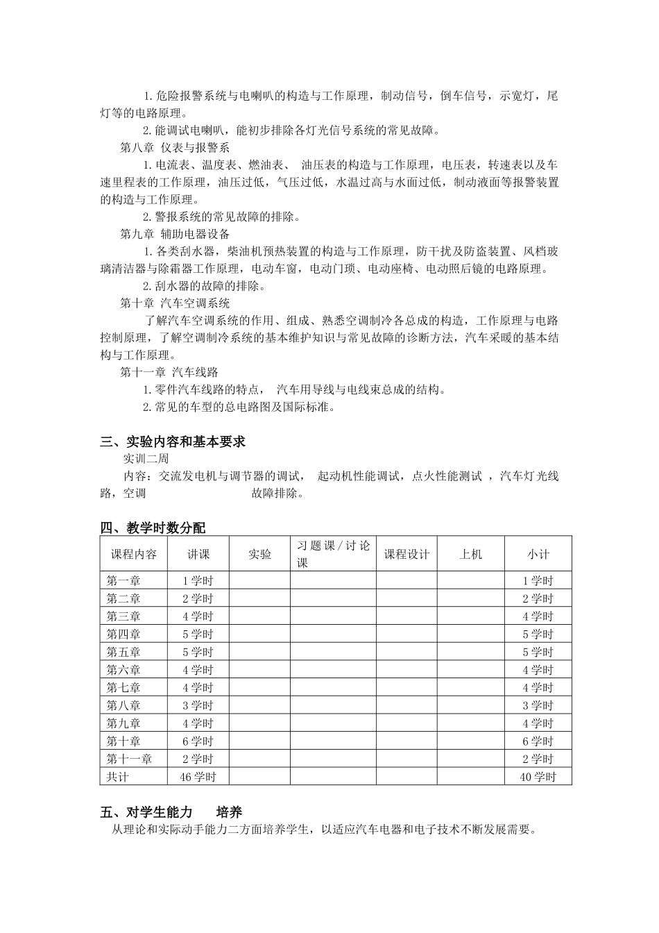 汽车电器与电子技术课程教学大纲_第2页