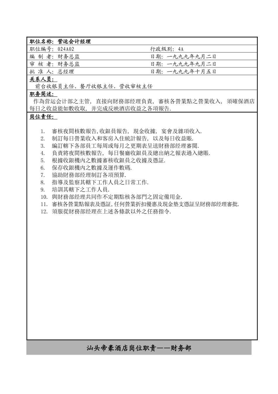 汕头帝豪酒店岗位职责财务部(1)_第3页