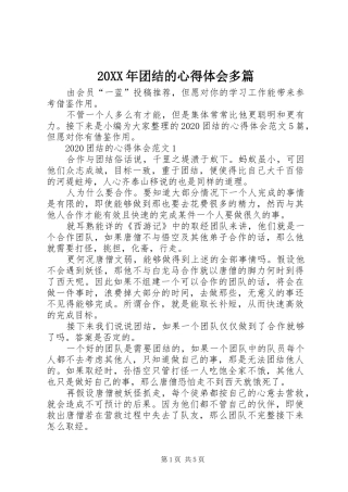 20XX年团结的心得体会多篇