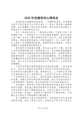 20XX年党建培训心得体会