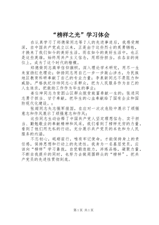“榜样之光”学习体会