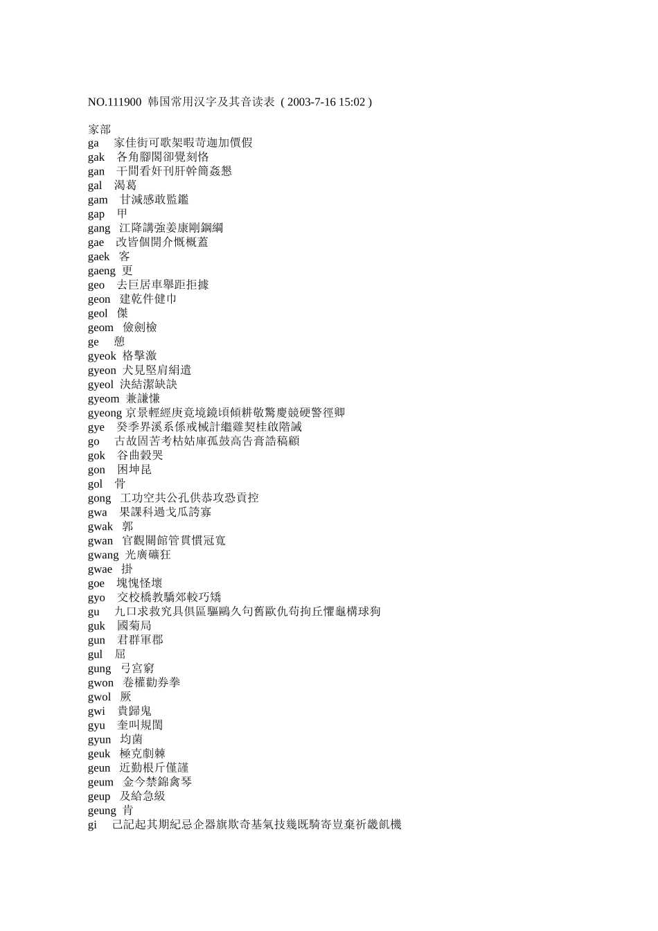 韩国常用汉字及其音读表_第1页