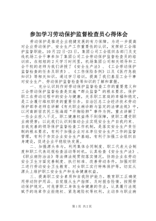 参加学习劳动保护监督检查员心得体会