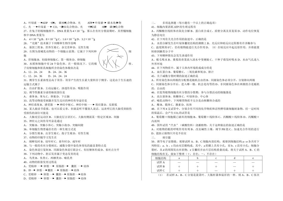 高中生物第一册期末考试模拟题_第2页