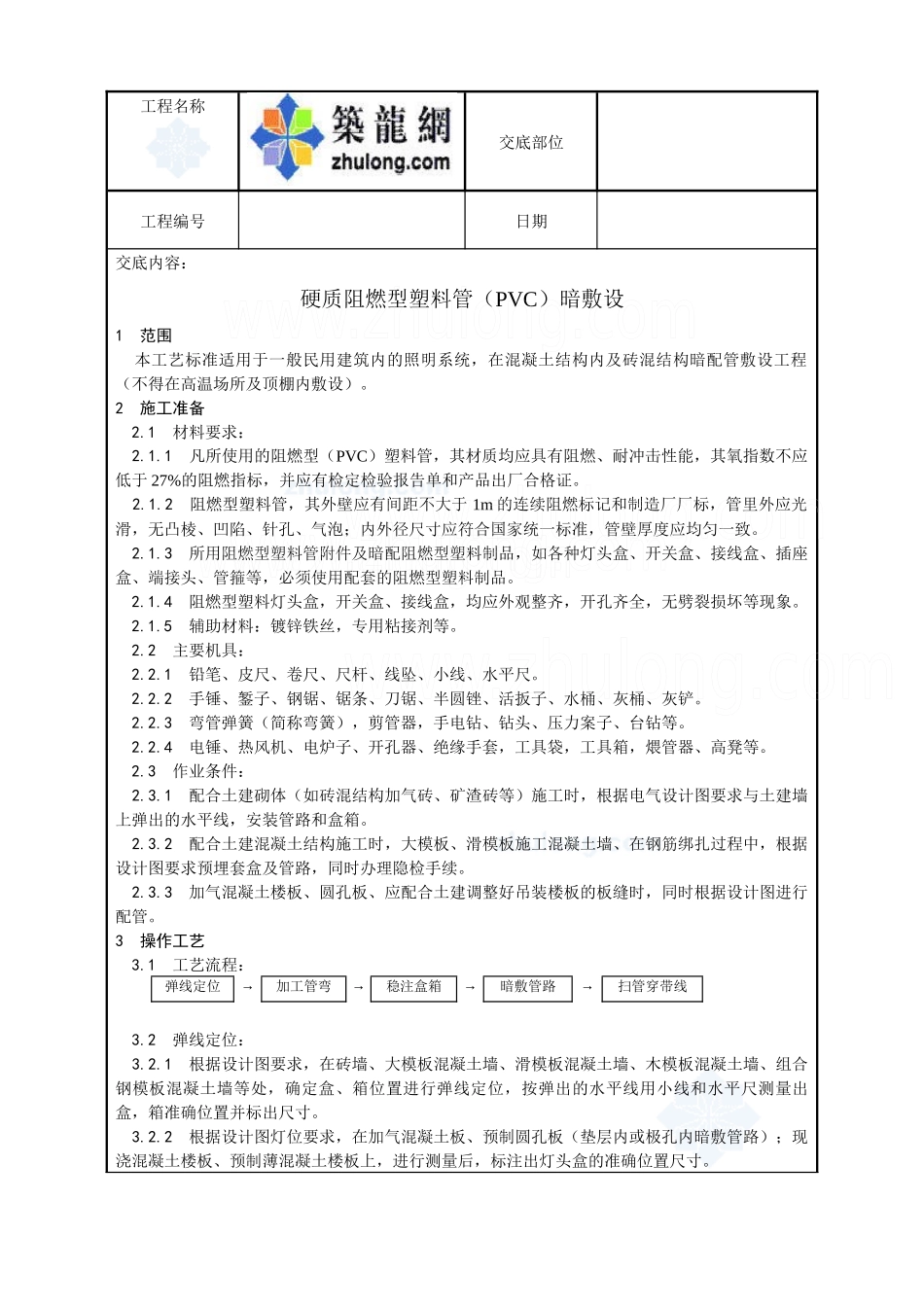 硬质阻燃型塑料管（pvc）暗敷设工艺_secret_第1页