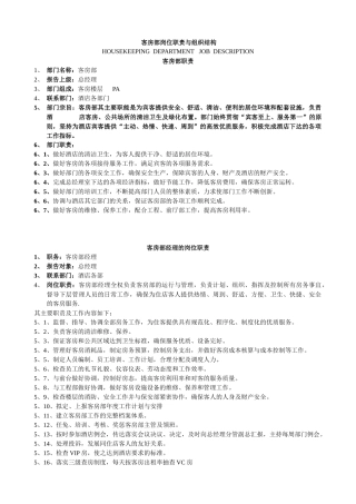 酒店客房部岗位职责与组织结构制度全套1