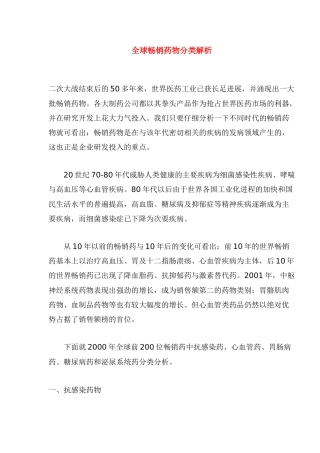全球畅销药物分类解析(1)