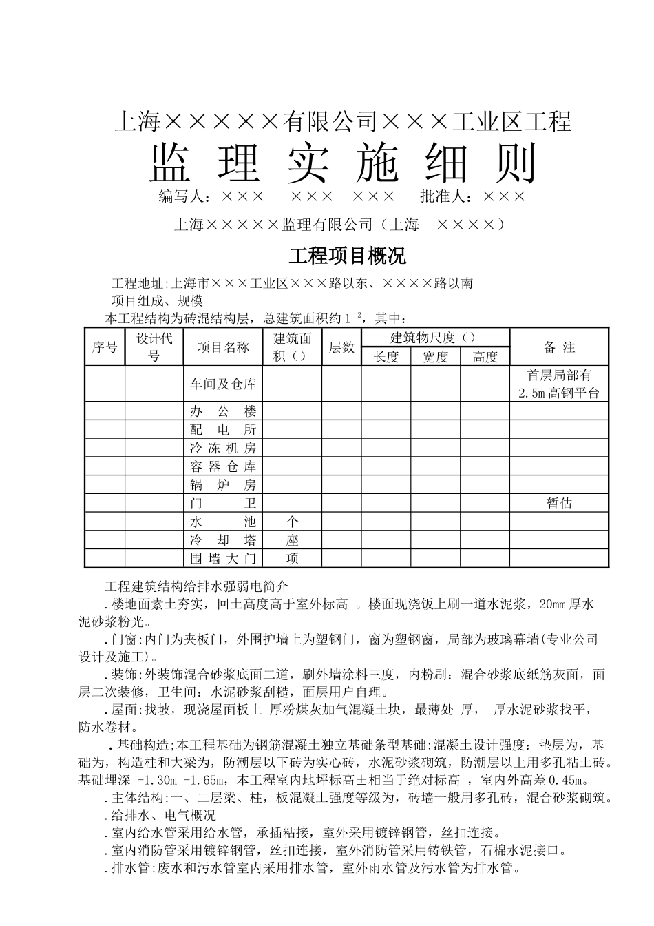 某某工程监理细则(00版模板)_第1页