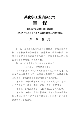 某化工公司章程修改稿