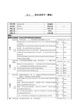 某服装生产企业仓库统计职位说明书