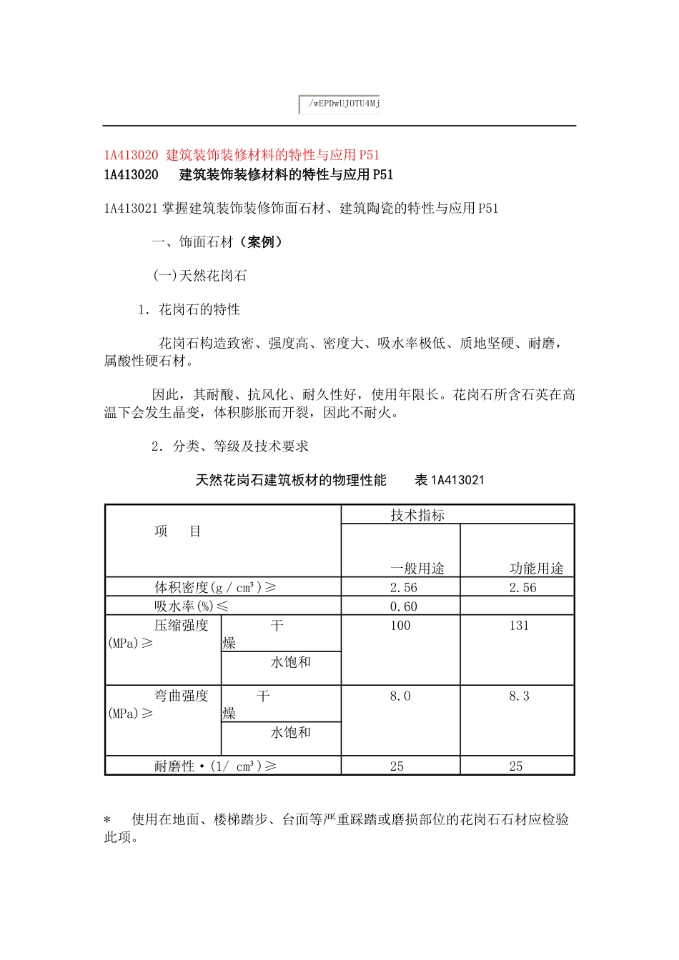 1A413020 建筑装饰装修材料的特性与应用P51_第1页
