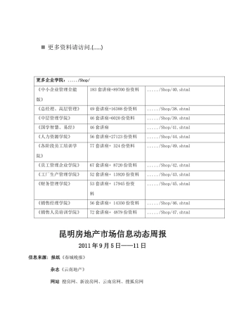 某年昆明房地产市场信息动态周报