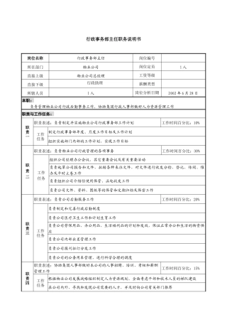 物业公司行政事务部主任职务说明书