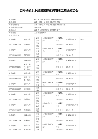 云南银都水乡维景国际度假酒店工程邀标公告
