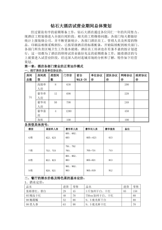 钻石大酒店试营业期间总体策划