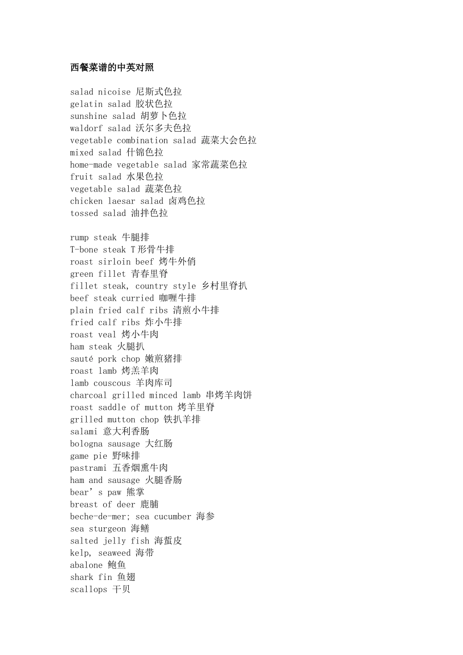 酒店饭店餐厅菜单中英文对照大全_第1页
