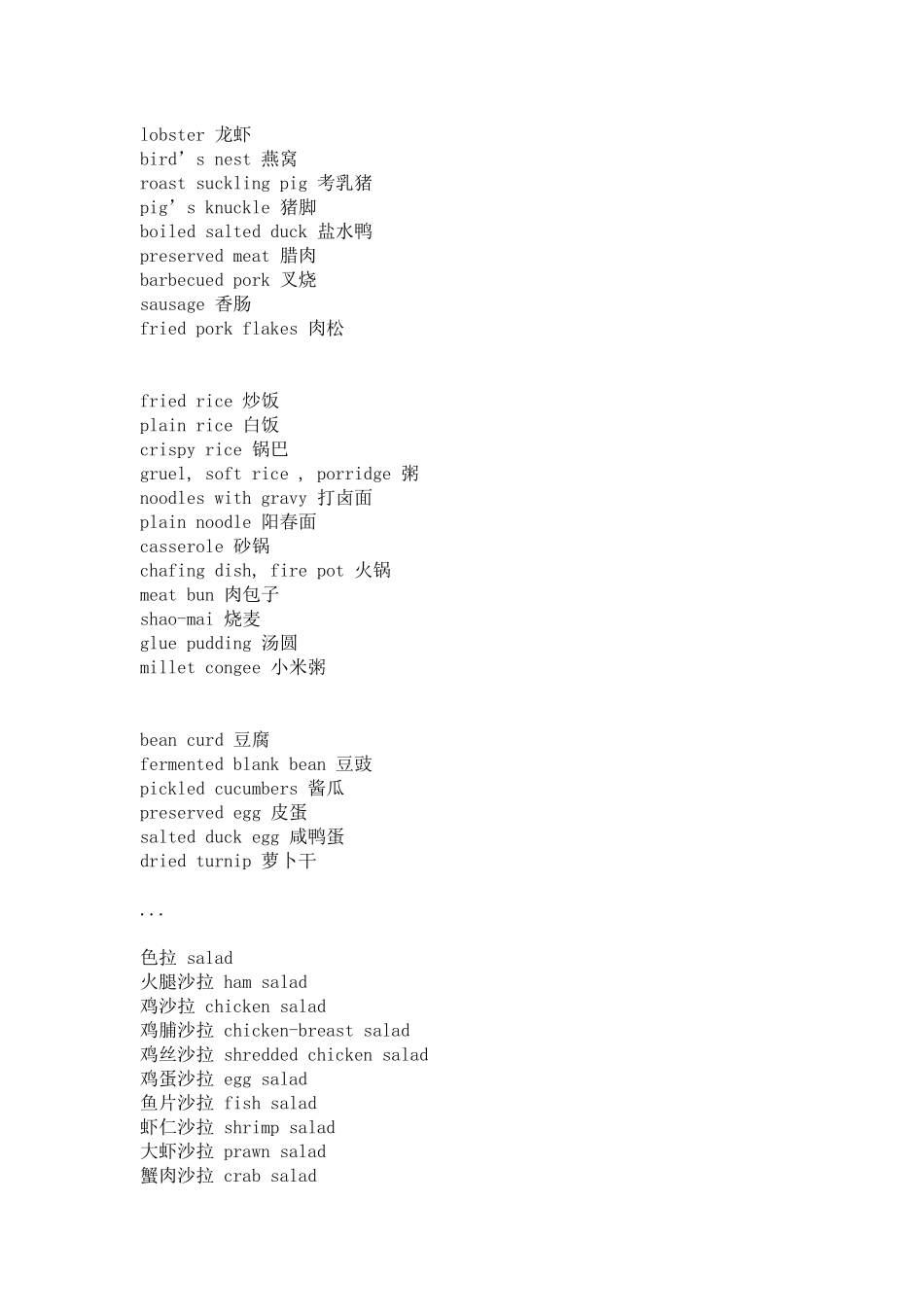 酒店饭店餐厅菜单中英文对照大全_第2页