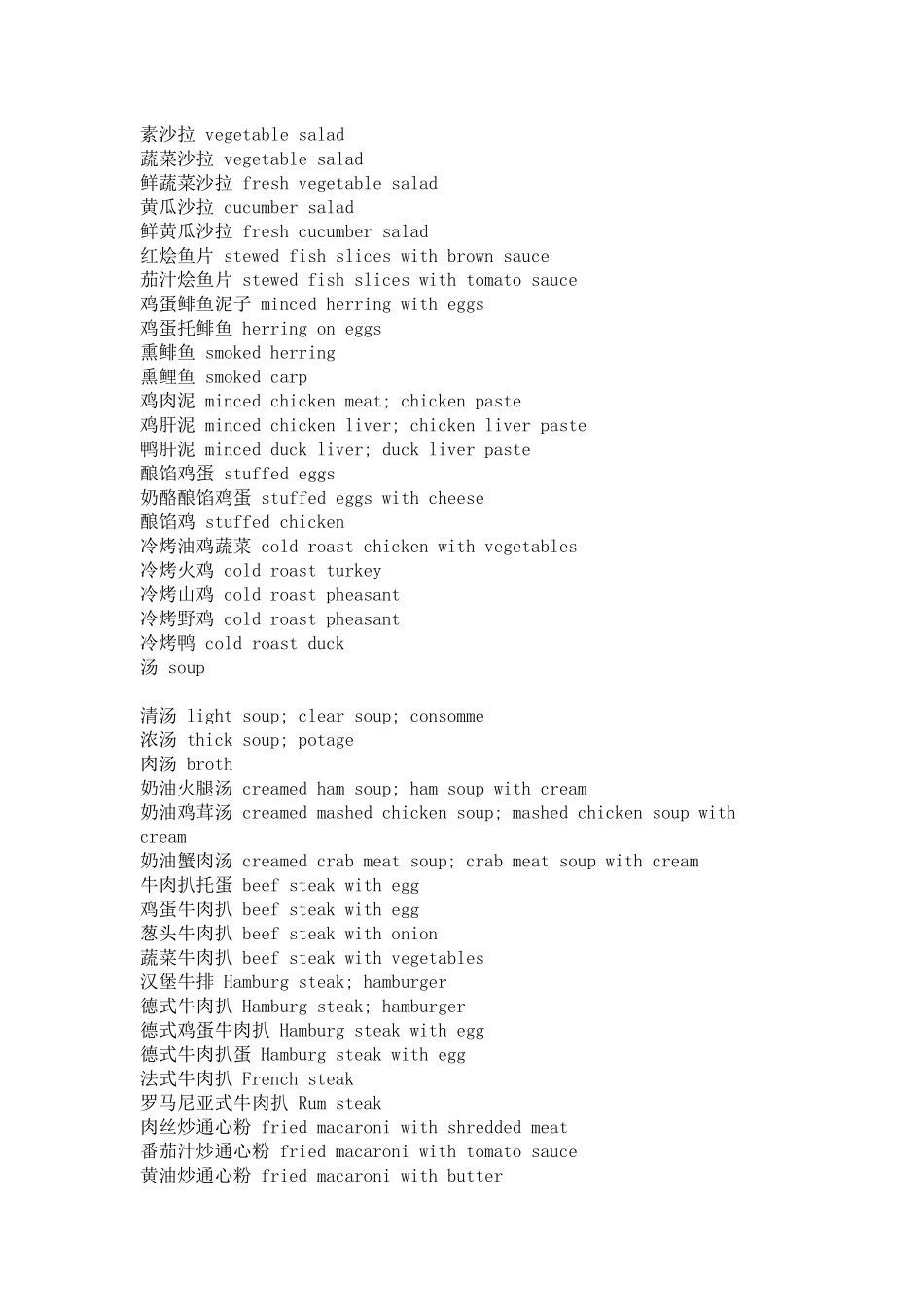 酒店饭店餐厅菜单中英文对照大全_第3页