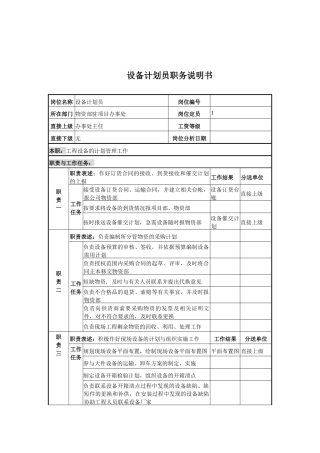 电力公司设备计划员岗位说明书