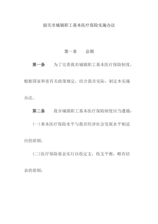 韶关市城镇职工基本医疗保险实施办法
