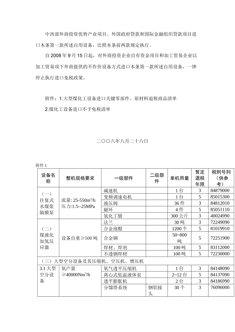 转发财政部关于调整大型煤化工设备及其关键零部件原材料进口税收_第3页