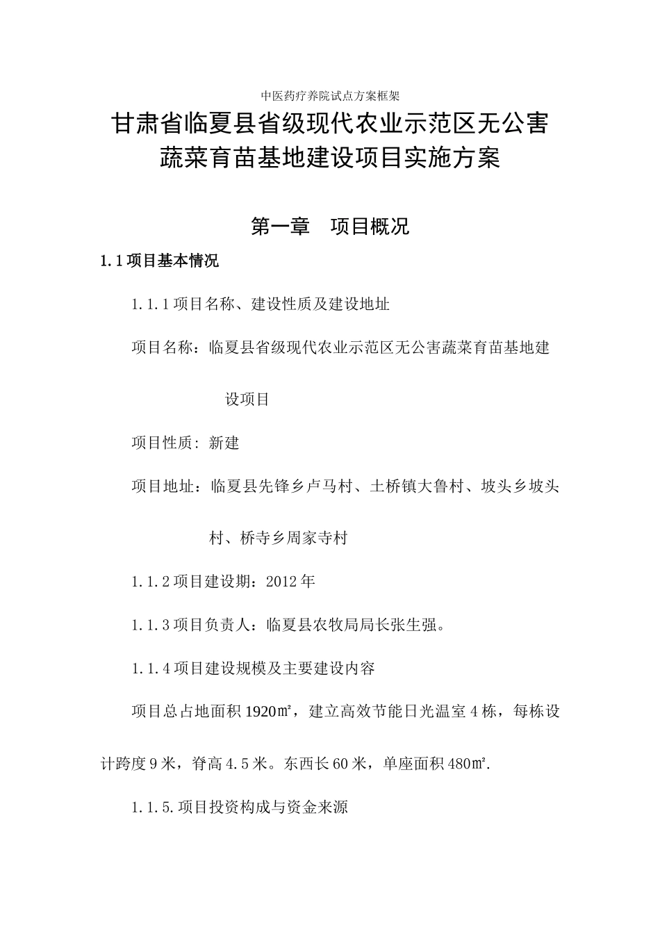 中医药疗养院试点方案范本及框架_第1页