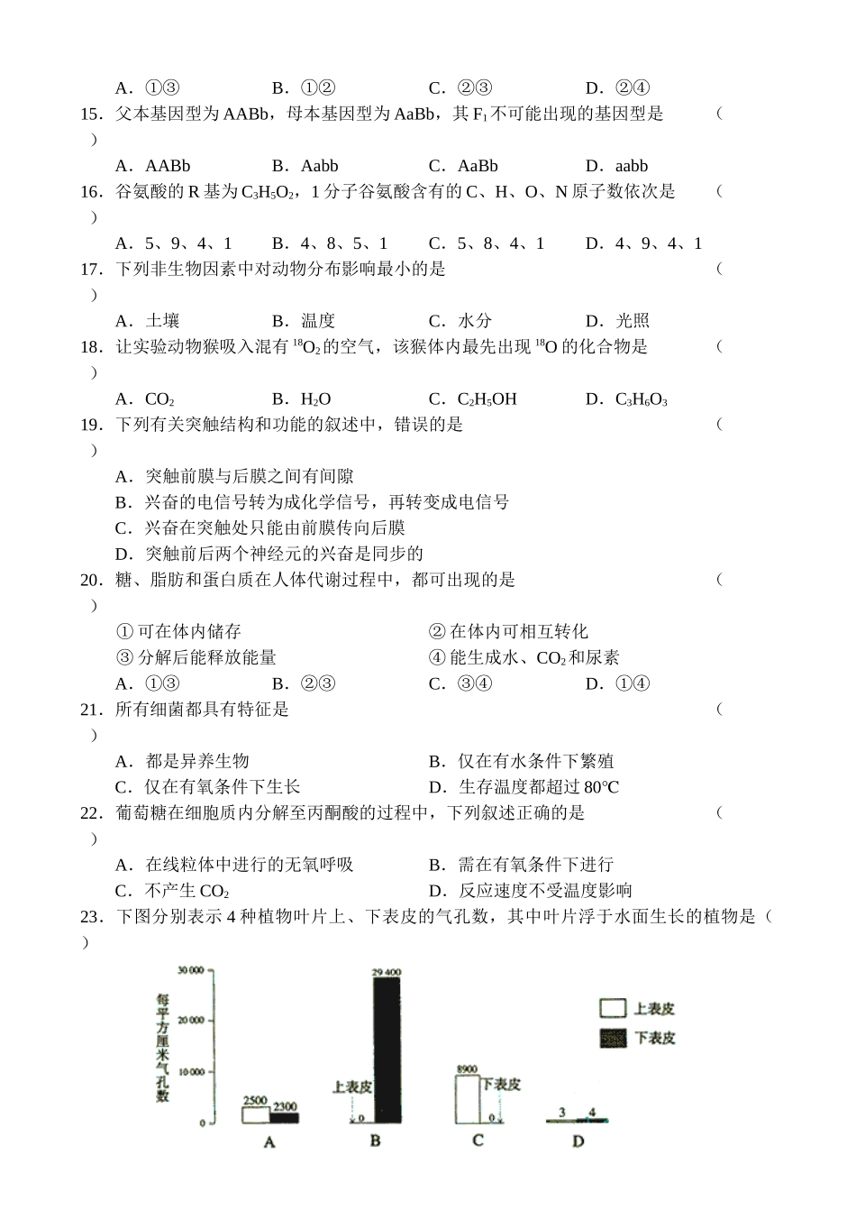 上海生物学试卷_第3页