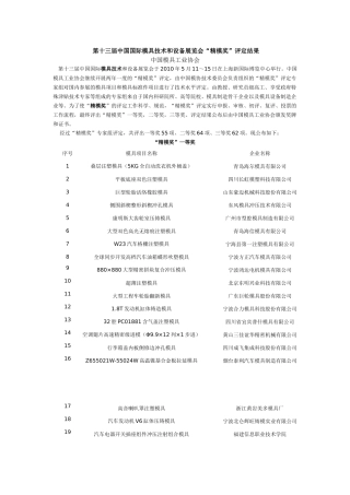 第十三届中国国际模具技术和设备展览会“精模奖”评定结果