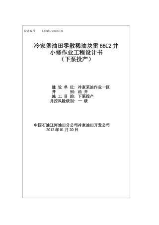 雷66C2新井射孔下泵生产小修工程设计书