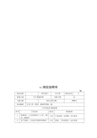 电力集团某大型电气配件企业铣工岗位说明书