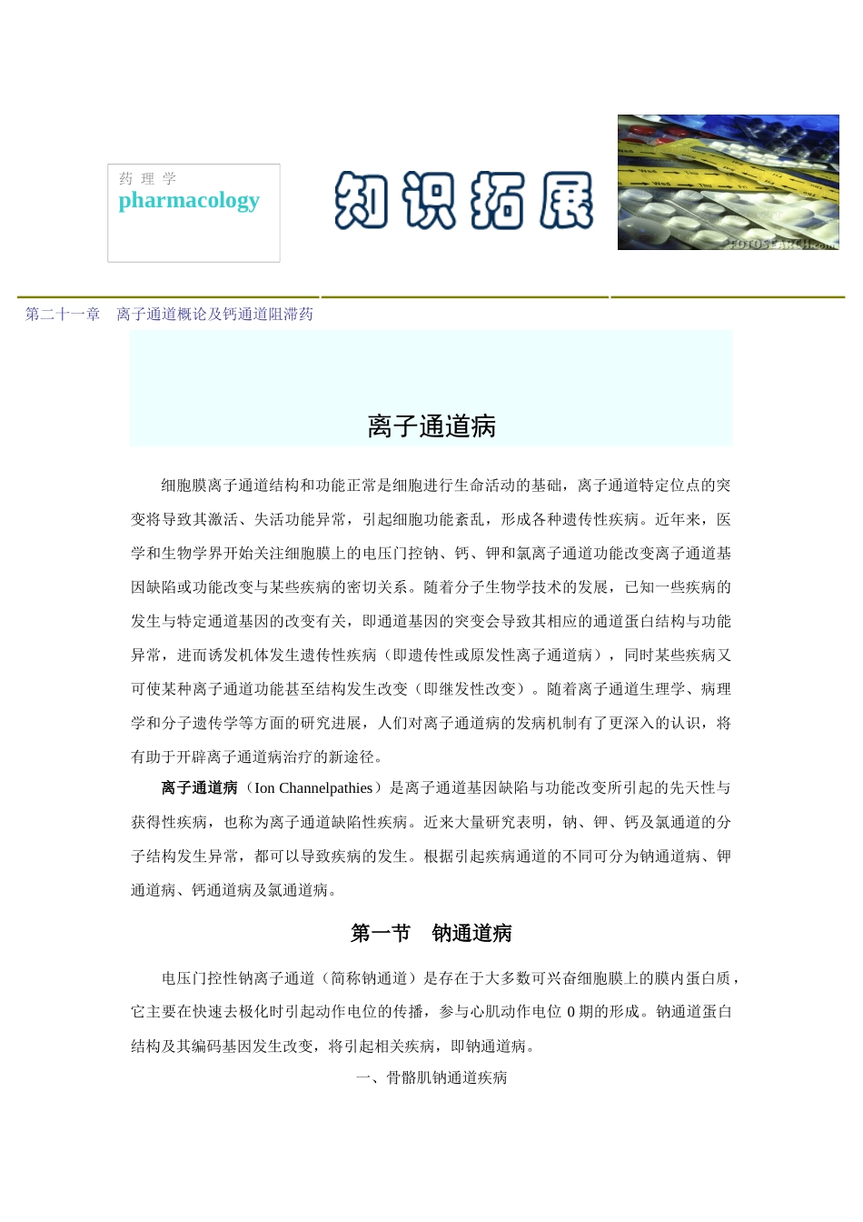 第二十一章离子通道概论及钙通道阻滞药_第1页