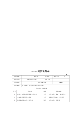 电力集团某大型电气配件企业小车驾驶员岗位说明书