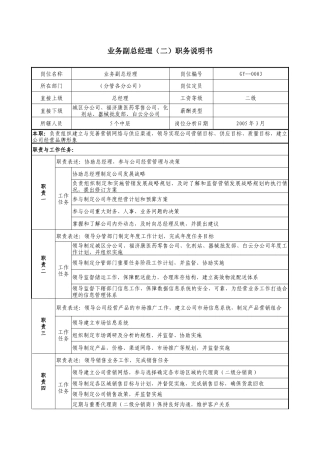 医药公司业务副总经理（二）职务说明书