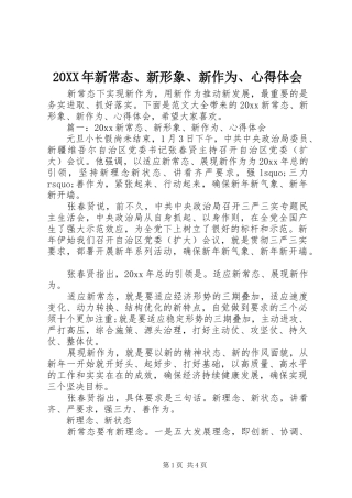 20XX年新常态、新形象、新作为、心得体会