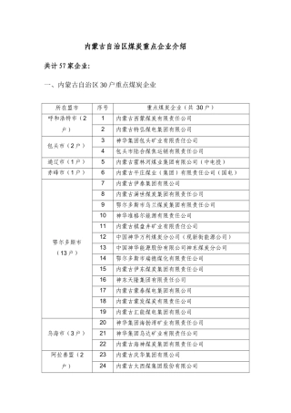 内蒙古自治区煤炭企业介绍