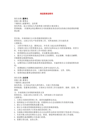 北京XX医疗标准数据库有限公司岗位职责说明书