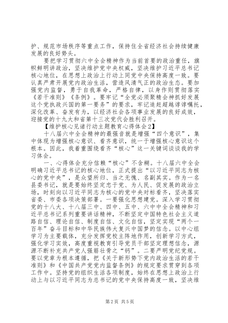 维护核心见诸行动主题教育心得体会三篇_第2页