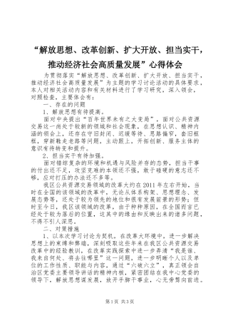 “解放思想、改革创新、扩大开放、担当实干，推动经济社会高质量发展”心得体会