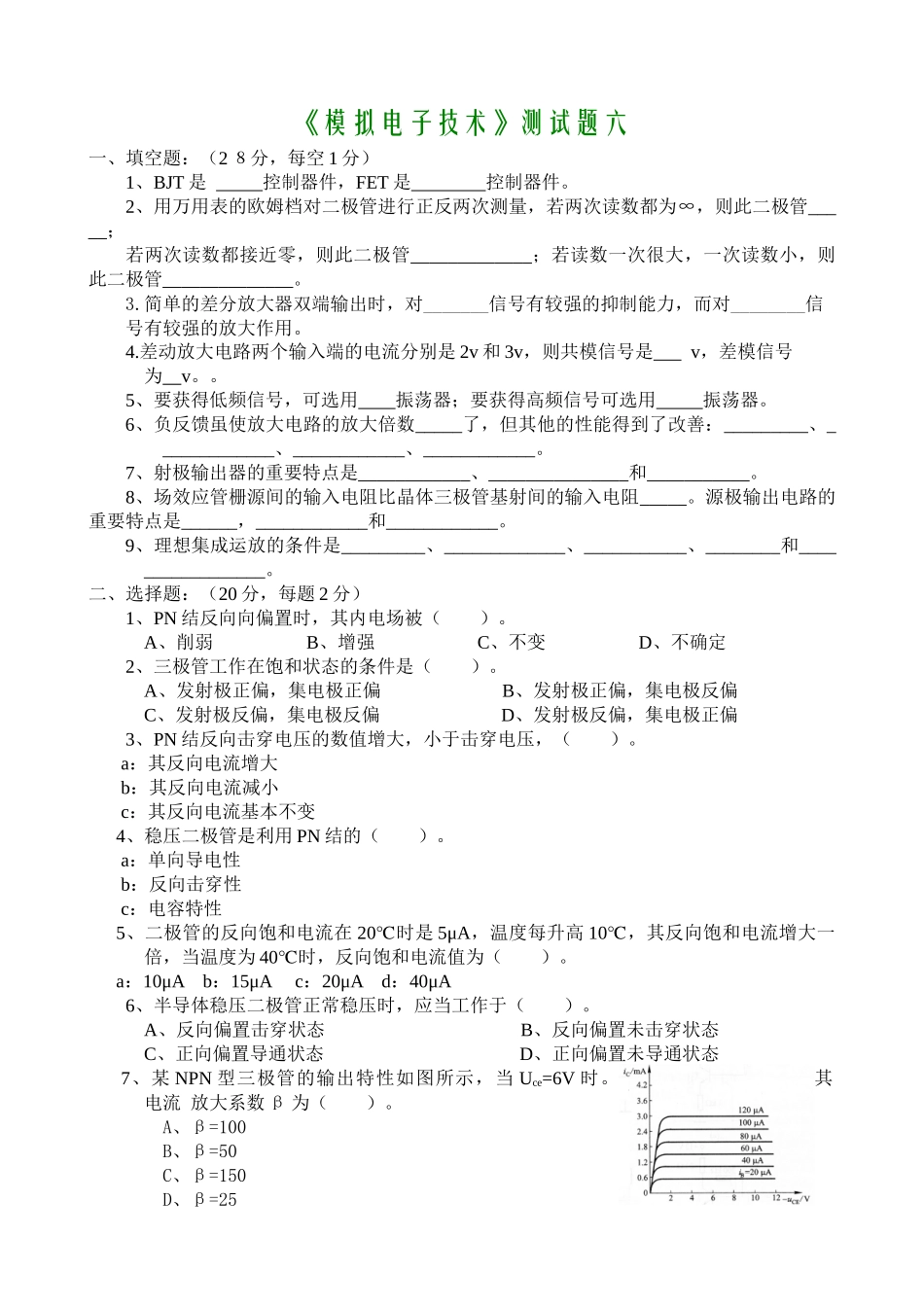 模拟电子技术试卷_第1页