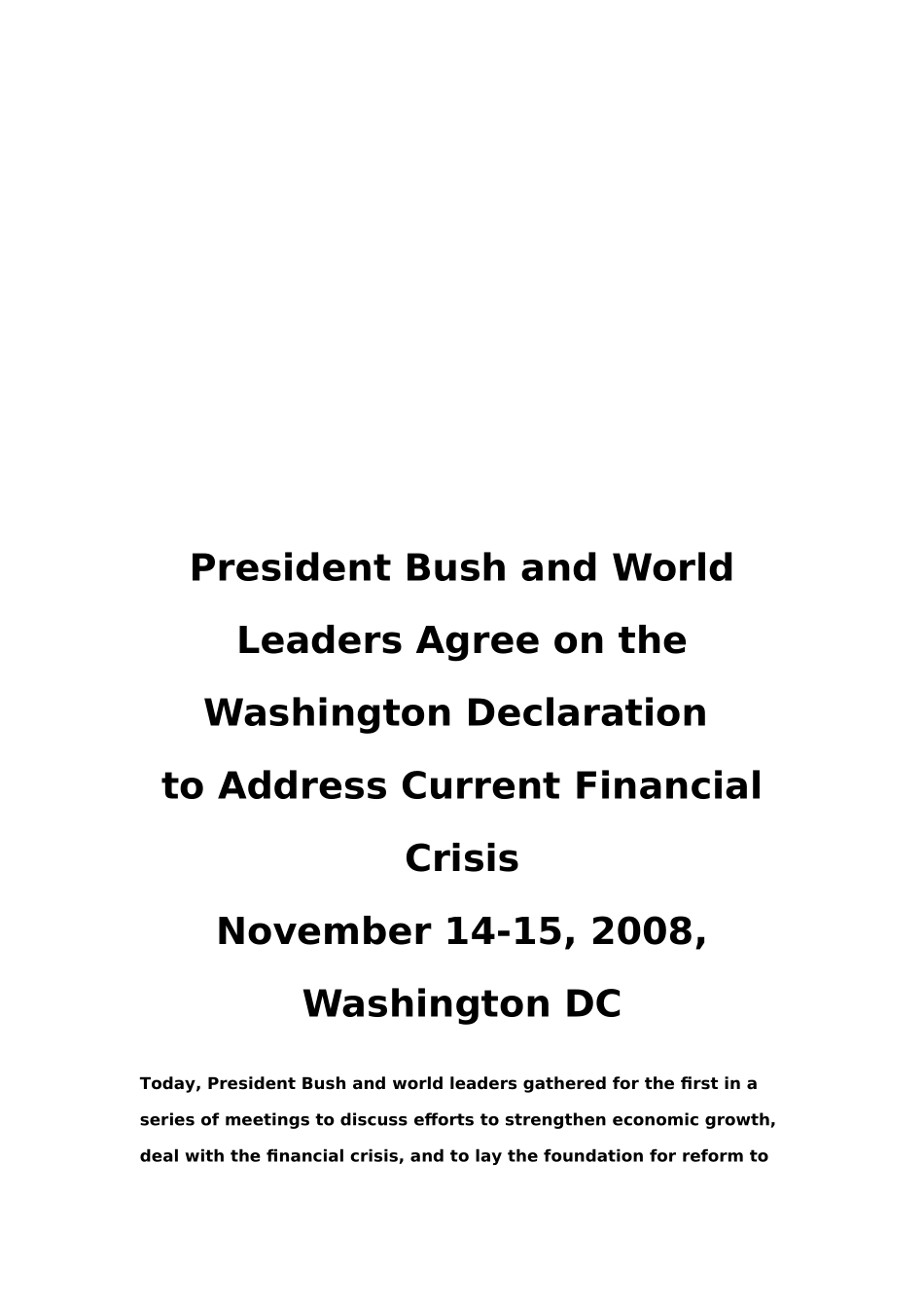 20国集团通过当前应对金融危机的《华盛顿宣言》(英文版)_第1页