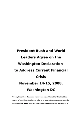 20国集团通过当前应对金融危机的《华盛顿宣言》(英文版)