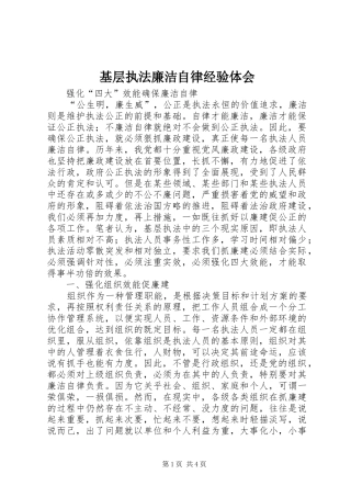 基层执法廉洁自律经验体会