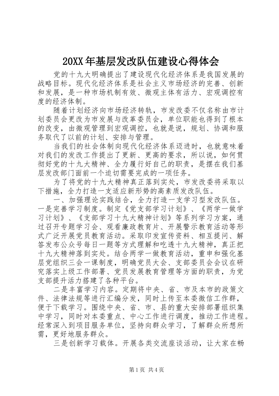 20XX年基层发改队伍建设心得体会_第1页