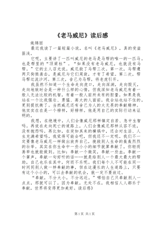 《老马威尼》读后感