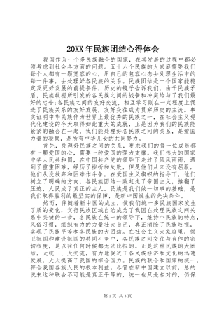 20XX年民族团结心得体会